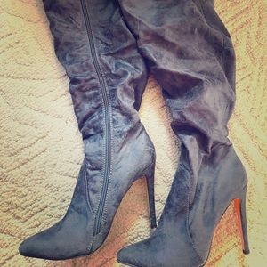 Gray Thigh High Boots